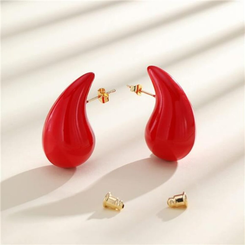 Chunky Red Hoop Earrings Lightweight, Waterproof, Hollow Open Women Earrings